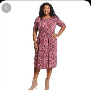 Plus Size Suite 7 Dot Knot-Front Fit & Flare Midi Dress